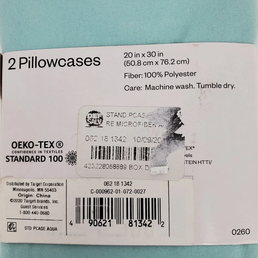 Room Essentials Aqua Blue Microfiber Standard Pillowcase 2pk Wrinkle Resistant‎